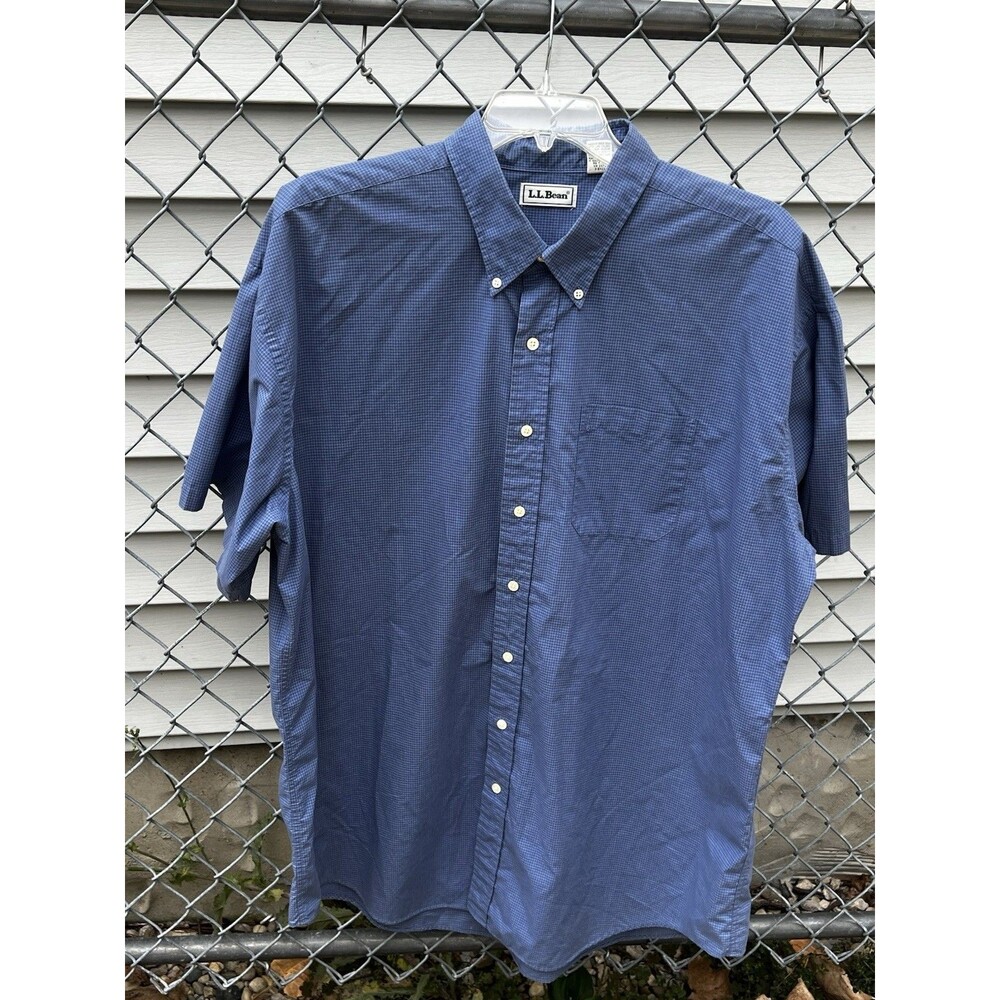 LL Bean Men’s XXL Tall Short Sleeve Button Down Shirt Blue Micro